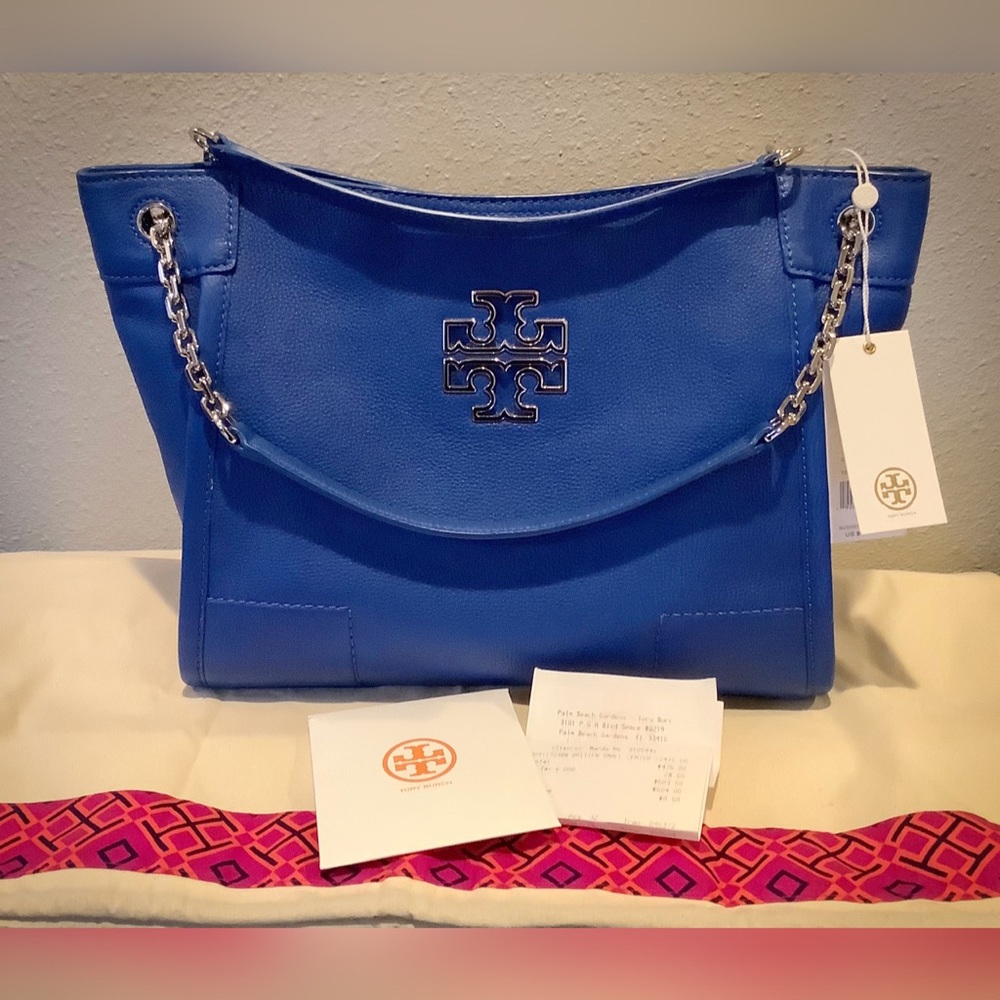 Tory Burch Britten Small Tote Bondi Blue! AUTH NWT